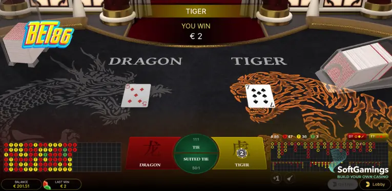 Rules for calculating points when playing Dragon Tiger